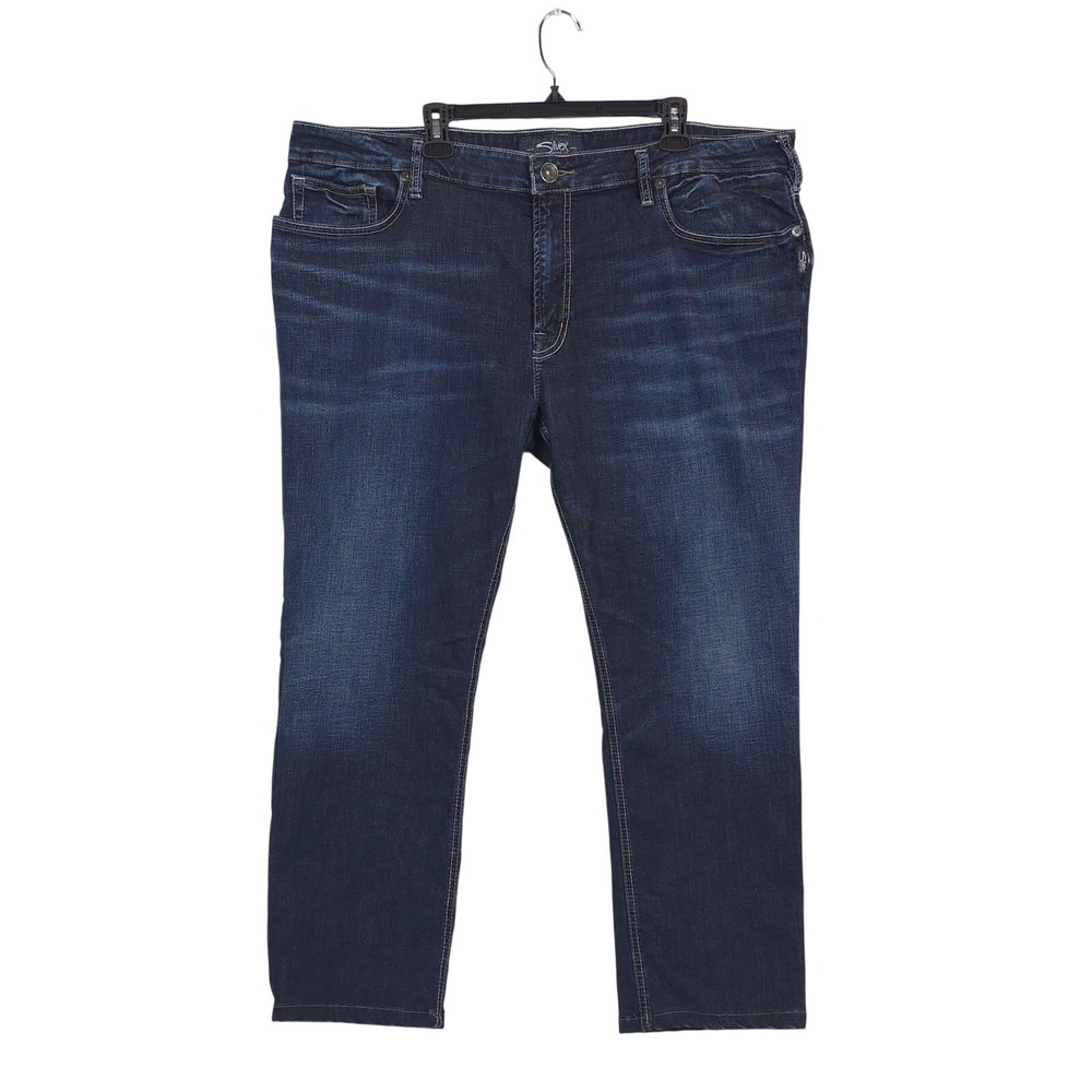 Silver Dark Blue Straight Jeans Grayson Classic Fit Dark Wash Mens 42x30